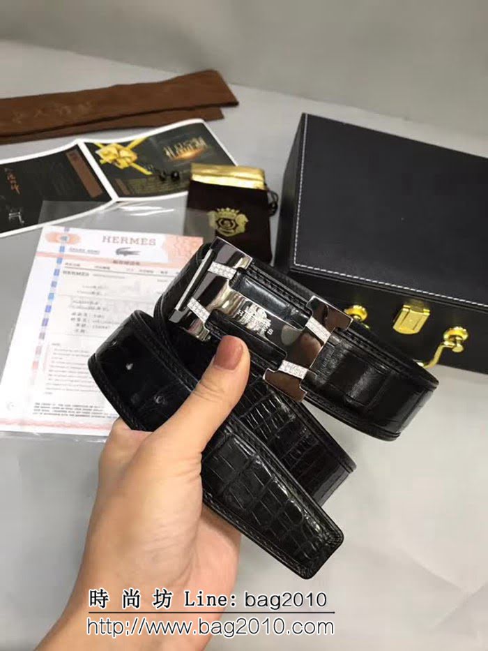 愛馬仕HERMES 進口鱷魚腹皮 精工製作 鋼材質五金件高端男士皮帶 HHG1339